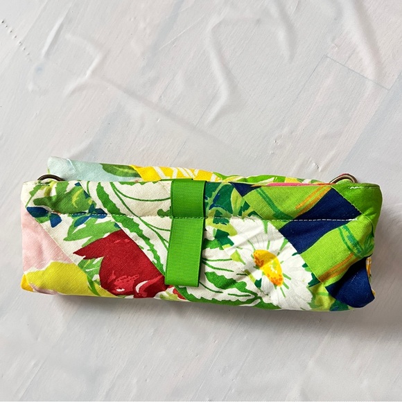 VTG 70s Floral Patchwork Shoulder Bag Boho Cottagecore  Chain Purse green yellow - Picture 11 of 11